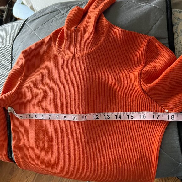 VTG 100% Wool Ribbed Johnny Collar Mock Neck Orange Hiking Base Layer w flaws - Picture 12 of 13
